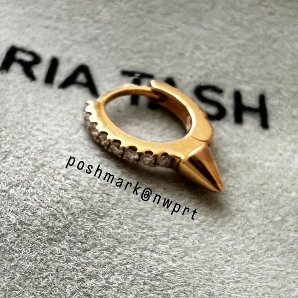 MARIA TASH Diamond Short Spike Hoop Eternity Huggie Earring 6.5mm 18K Rose Gold - Picture 6 of 13